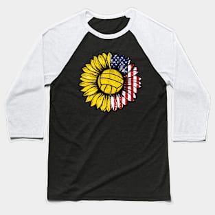 Sunflower American Flag Volleyball Lover Gifts 4th Of July Baseball T-Shirt